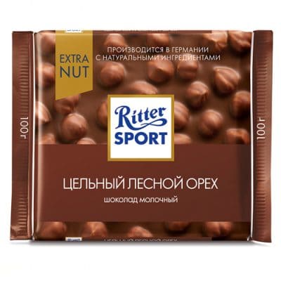 Шоколад Ritter Sport молочный с цельным лесным орехом 100гр Шоколад Ritter Sport молочный с цельным лесным орехом
