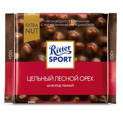 Шоколад Ritter Sport темный с цельным лесным орехом 100гр Шоколад Ritter Sport темный с цельным лесным орехом