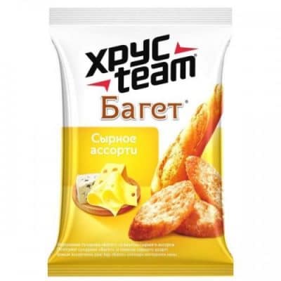 Сухарики Хрустим багет сырное ассорти 60 гр Сухарики Хрустим багет сырное ассорти